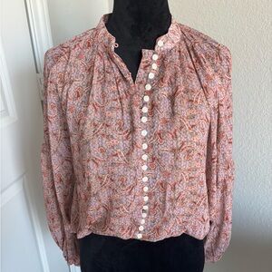 Kourt Pink Floral Print 100%‎ Polyester Long Sleeve Crop Top